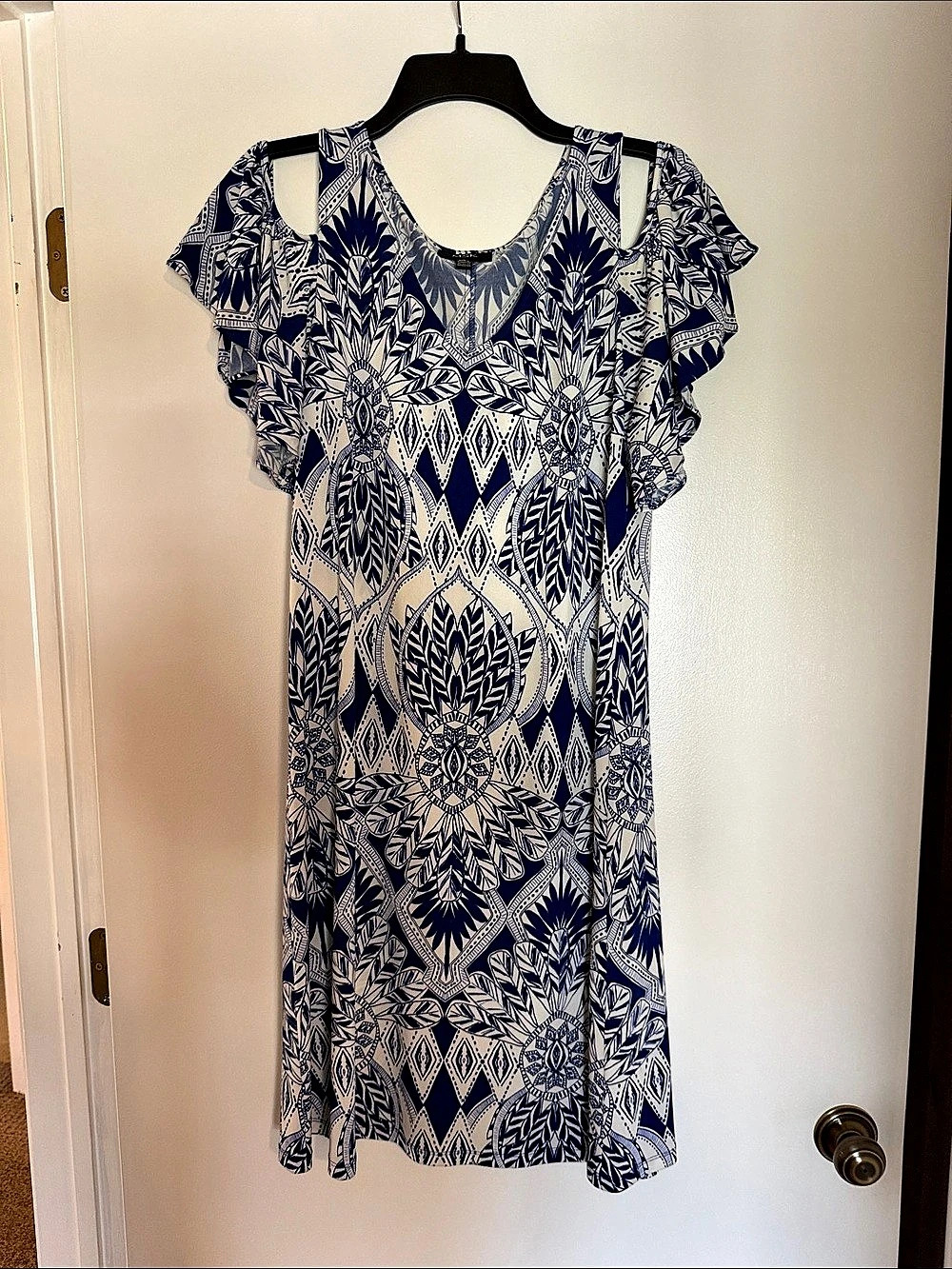 MSK Blue & White Geometric Dress Like New